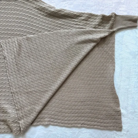 BOSTON PROPER Tan Cable Knit Turtleneck Poncho Sweater--EUC--XS/S - Picture 12 of 14